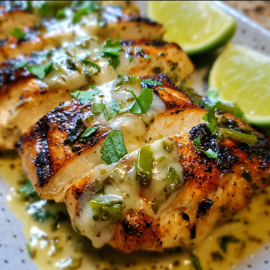 Grilled Salsa Verde Pepper Jack Chicken with Spicy Cilantro Lime Marinade - main view